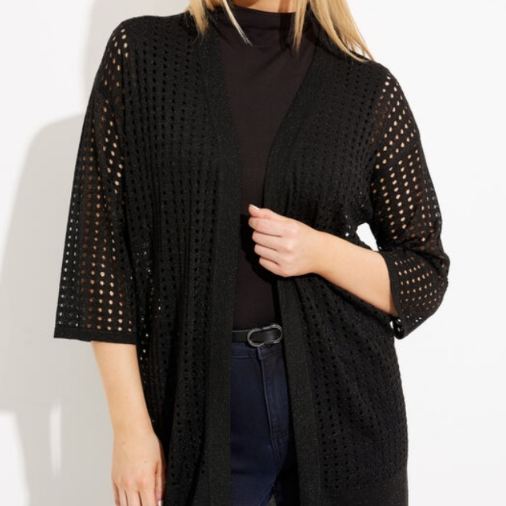 Joseph Ribkoff Black Knit Long Open Cardigan L